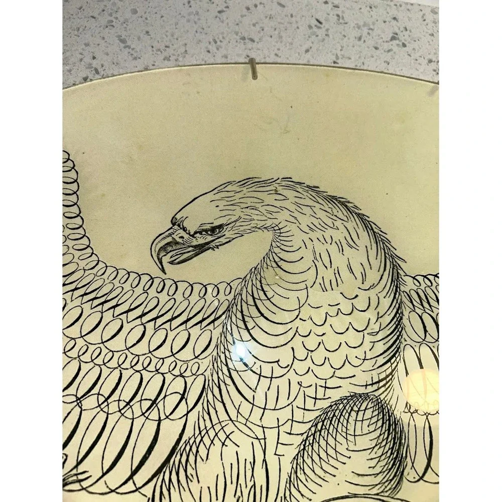 John Derian Large Oval Decoupage Glass Platter Eagle and Snake Vintage 19in